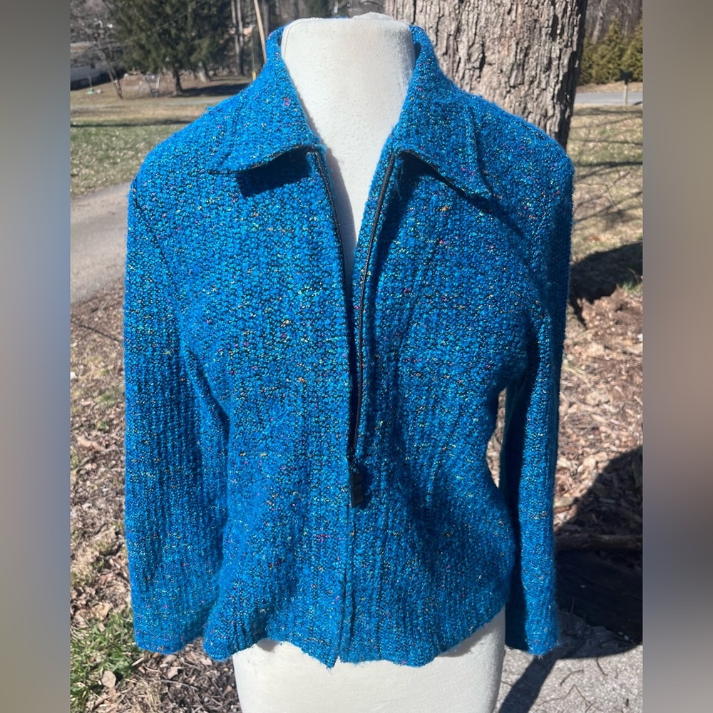 SAG HARBOR DRESS JACKET VINTAGE BLUE FULL ZIP  WITH COLLAR WOMENS